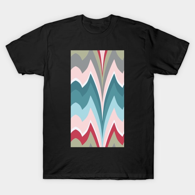 Bargello curved flame stitch blue pink T-Shirt by colorofmagic